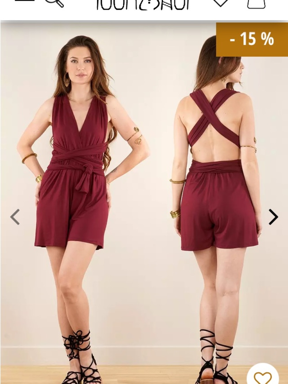 Women's Burgundy Cross-Back Wrap Romper
